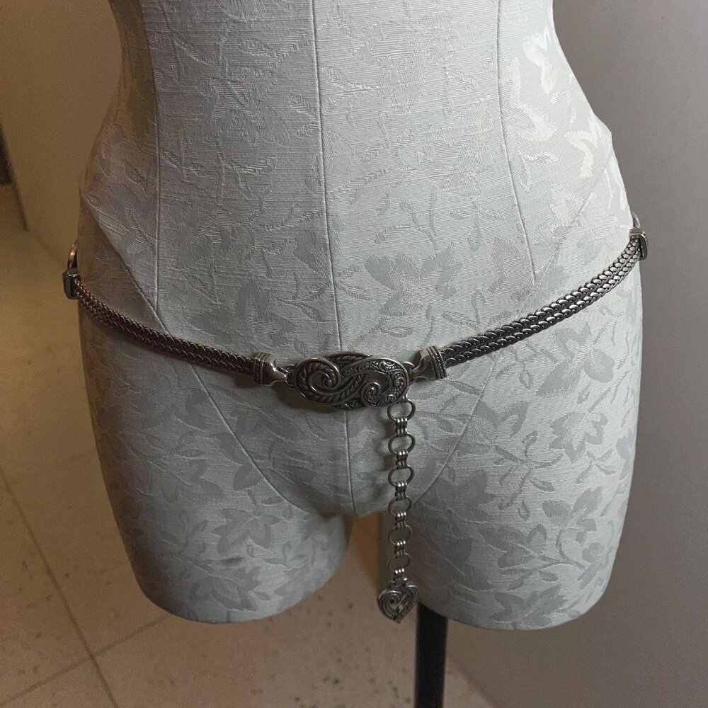 Brighton Vintage Womens Chain Belt Size M Silver Tone Heart Snake Adjustable